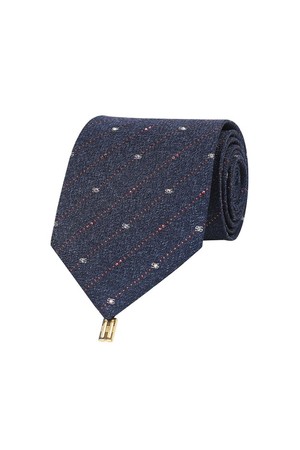 실크혼방 사선 큐빅 올오버 넥타이 네이비