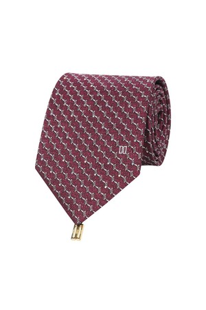 실크혼방 큐빅 패턴 올오버 넥타이 레드