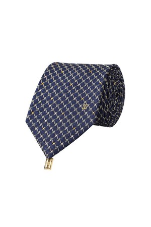 실크혼방 큐빅 패턴 올오버 넥타이 네이비
