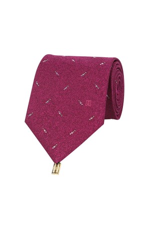 실크혼방 스퀘어 큐빅 패턴 올오버 넥타이 레드