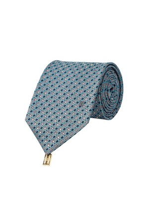 실크혼방 올오버 큐빅 자카드 패턴 넥타이 블루