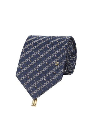 실크혼방 기하학 자카드 큐빅 패턴 올오버 넥타이 네이비