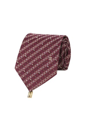 실크혼방 기하학 자카드 큐빅 패턴 올오버 넥타이 레드