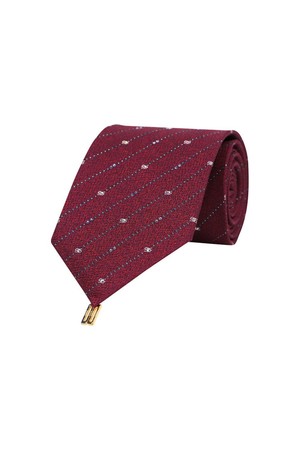 실크혼방 사선 큐빅 올오버 넥타이 레드