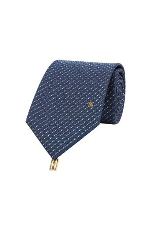 실크혼방 골든 체크 올오버 넥타이 네이비