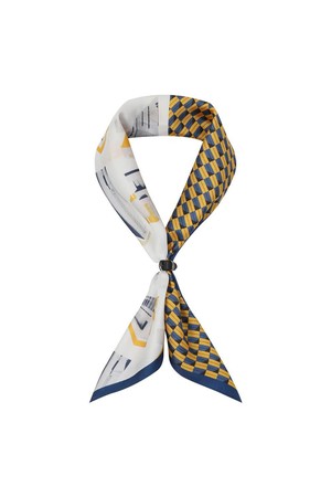 실크100 패턴 정사각 스카프 블루