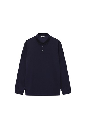 울혼방 솔리드 긴팔 카라티 네이비