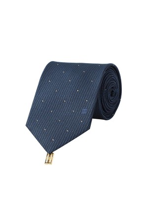 실크혼방 미니큐빅 패턴 올오버 넥타이 네이비