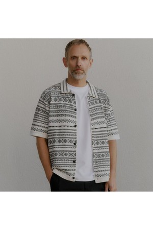 노르딕 패턴 풀오픈 반팔 가디건 블랙