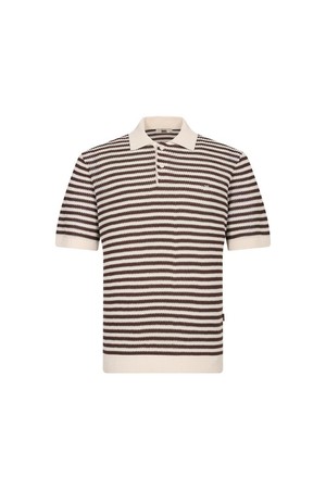 면혼방 스트라이프 반팔 카라니트