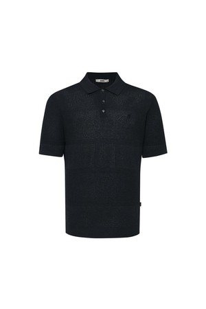 린넨혼방 블록 조직감 반팔 카라니트