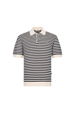 면혼방 스트라이프 반팔 카라니트