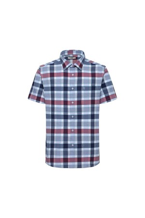 린넨혼방 노케어 스트레치 미디움체크 캐주얼 반팔셔츠 레귤러핏