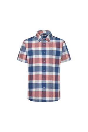 린넨혼방 미디움체크 캐주얼 반팔셔츠 레귤러핏