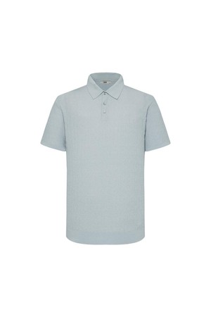 면혼방 플리츠 조직감 솔리드 반팔 카라니트