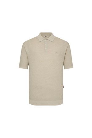 레이온혼방 워셔블 티에리 솔리드 반팔 카라니트