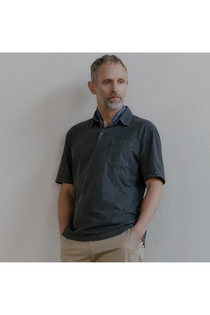 면100 가먼트 피그 다잉 카라 반팔티셔츠 브라운