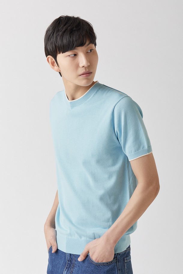 MANNERGRAM - 스웨터 - 울트라파인 실켓 라운드니트 스카이_안티필링