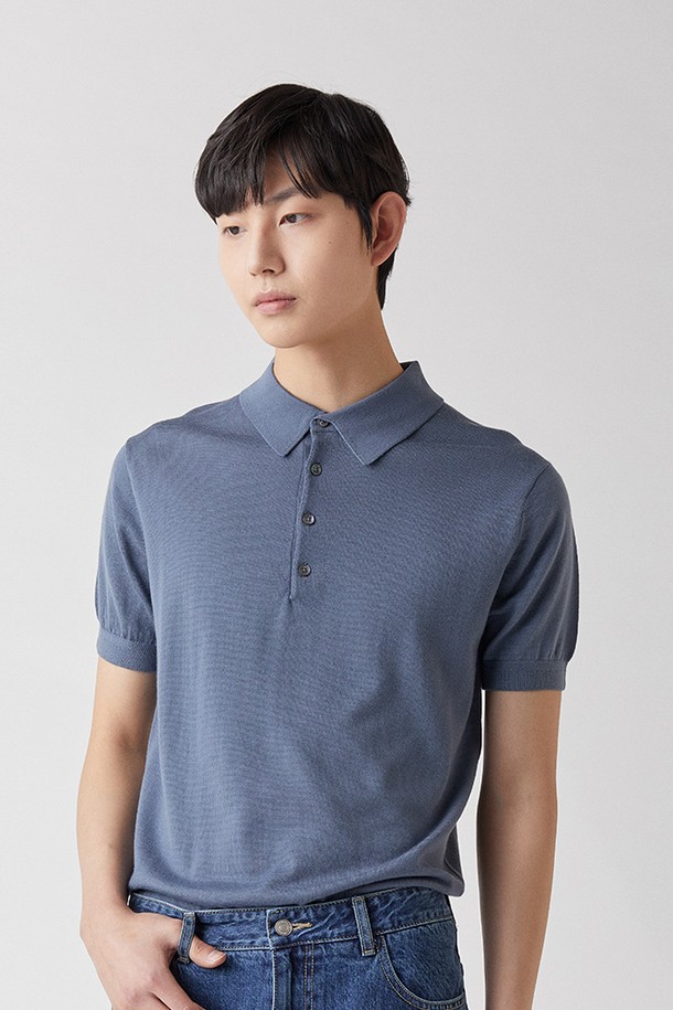 MANNERGRAM - 스웨터 - ITALY Zegna YARN 카라니트 라이트블루_제냐 썸머울100