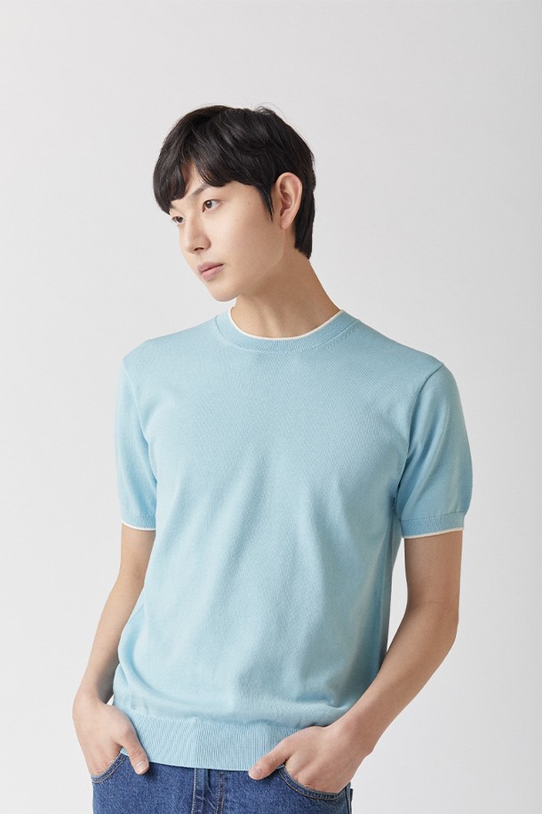 MANNERGRAM - 스웨터 - 울트라파인 실켓 라운드니트 스카이_안티필링