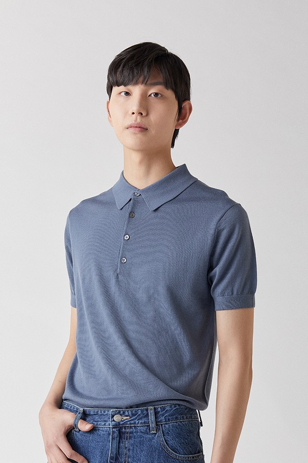 MANNERGRAM - 스웨터 - ITALY Zegna YARN 카라니트 라이트블루_제냐 썸머울100