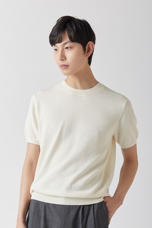 퓨어코튼100 라운드니트 아이보리_그린라벨