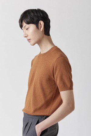 퓨어코튼100 라운드니트 카멜_그린라벨