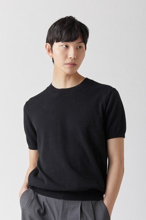 퓨어코튼100 라운드니트 블랙_그린라벨