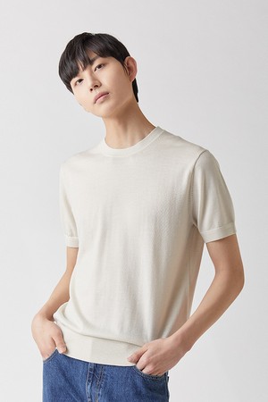 [제냐 이태리 수입원사] Zegna YARN 라운드니트 라이트베이지_제냐 썸머울100