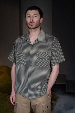 [UEYAMA 일본 수입원단] 마이크로 체크 캠프카라 셔츠