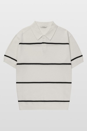 텍스쳐드 스트라이프 코튼100 폴로 반팔니트 화이트