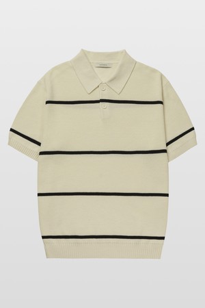 텍스쳐드 스트라이프 코튼100 폴로 반팔니트 크림
