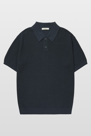 텍스쳐드 코튼100 폴로 반팔니트 페이디드 네이비