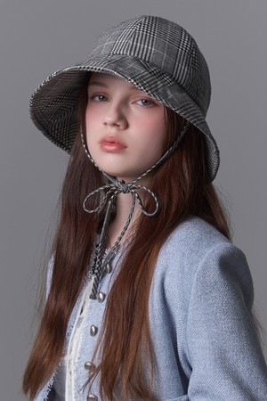 퍼플라벨 이탈리아 울 글렌체크 라운드 버킷햇 바스토