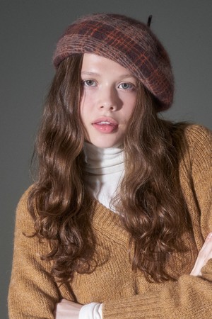 변형 체크 앙고라 베레모 코모네 (4 colors)