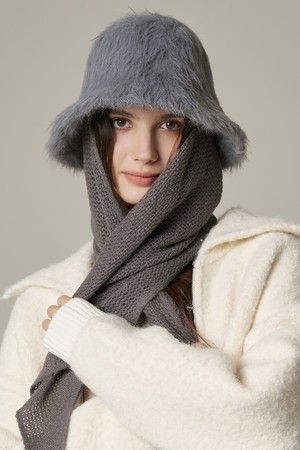 탈착 머플러 헤어리 둥근 햇 리온나 (4 colors)