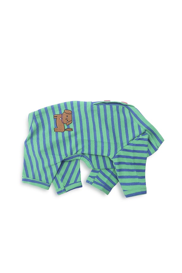 Hekhek Babysuit는 캐주얼 스타일의 애견 의류로, 블루와 민트 컬러의 스트라이프 패턴이 돋보입니다. 사계절 내내 착용 가능하며, 긴 소매와 레귤러핏으로 편안한 착용감을 선사합니다. 엉덩이 부분의 귀여운 자수 디테일이 돋보이는 라운드넥 상의입니다.
