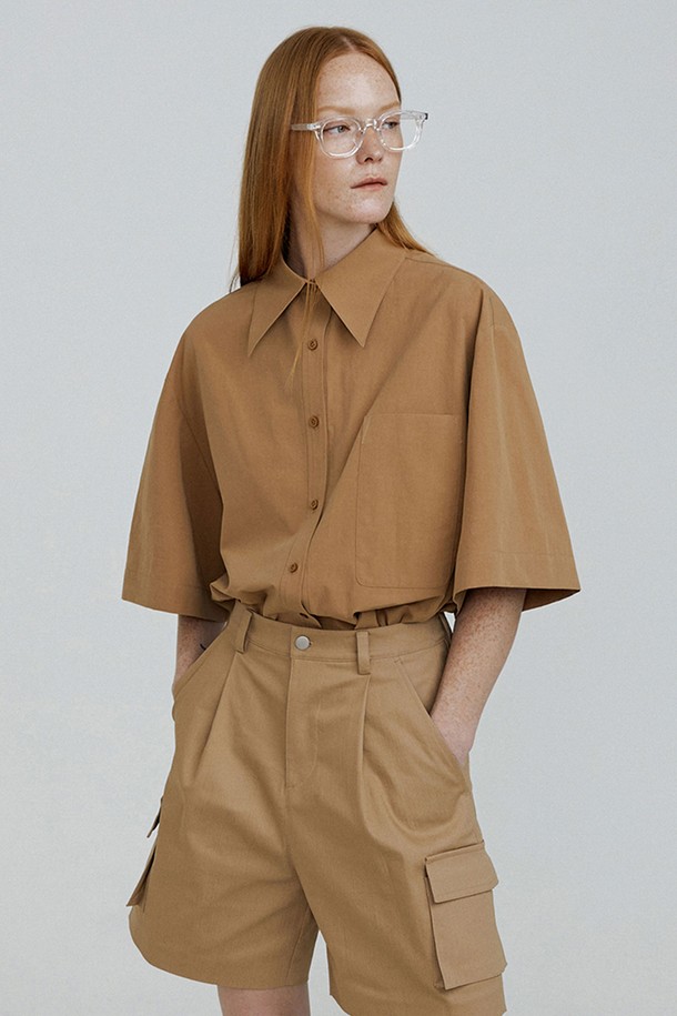 molliolli - 셔츠 - WILLOW cotton half sleeve shirts [brown]