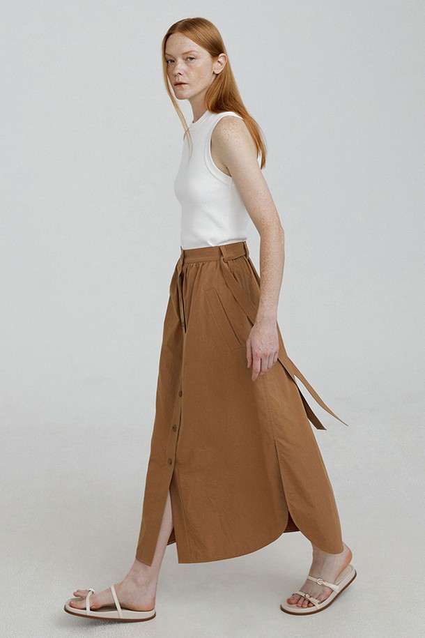 molliolli - 롱스커트 - SWIFT shirring long skirts [brown]