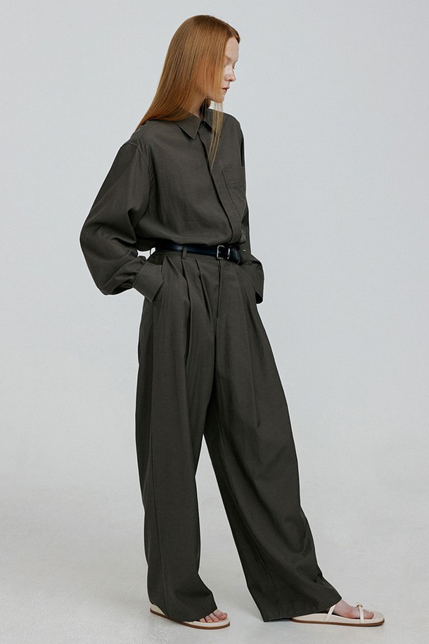 molliolli - 롱/미디팬츠 - SOFT loose fit long pants [khaki grey]