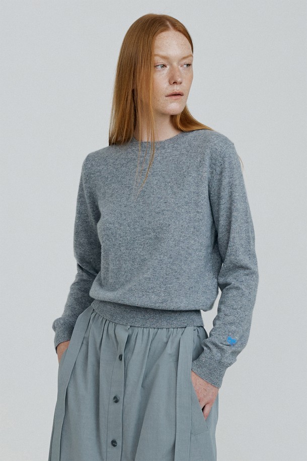 molliolli - 스웨터 - MONY round neck cashmere knit [heather grey]