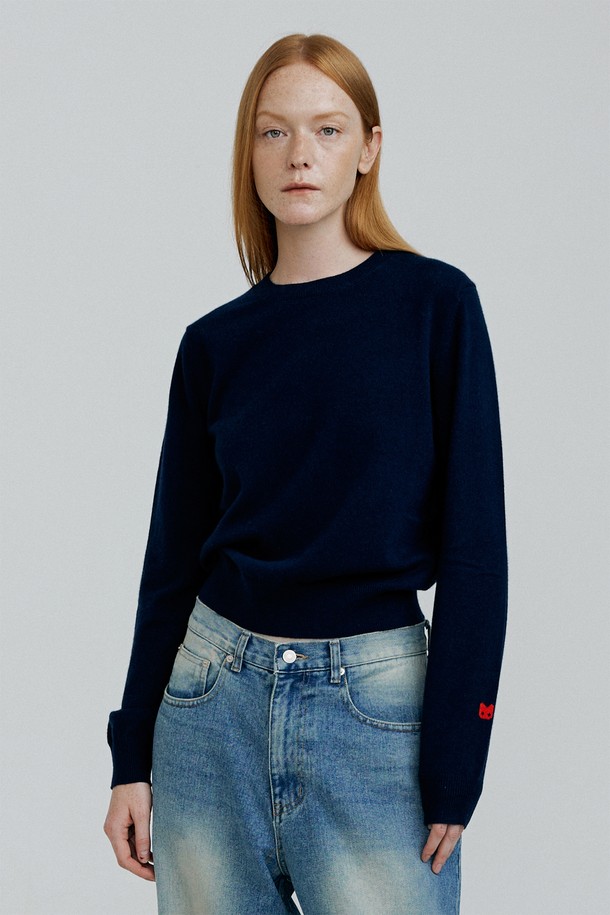 molliolli - 스웨터 - MONY round neck cashmere knit [navy]