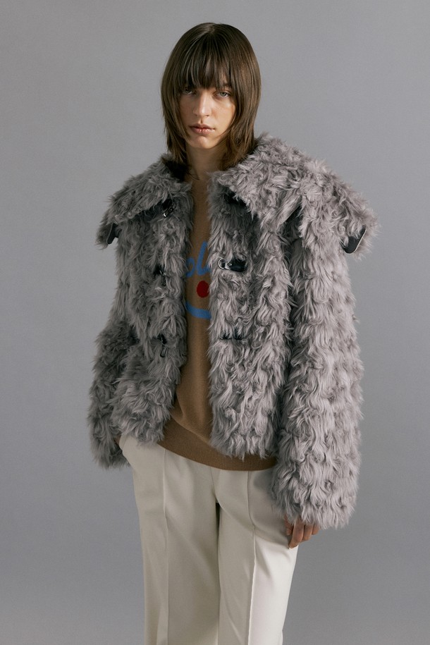 molliolli - 코트 - CLOUD fur duffle jacket [grey]