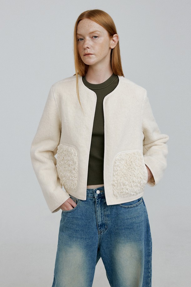 molliolli - 가디건 - KIM reversible cardigan jacket [vanilla]