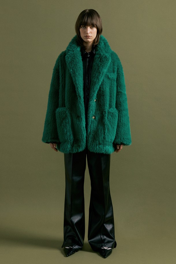 molliolli - 코트 - LIU textured fur coat [green]