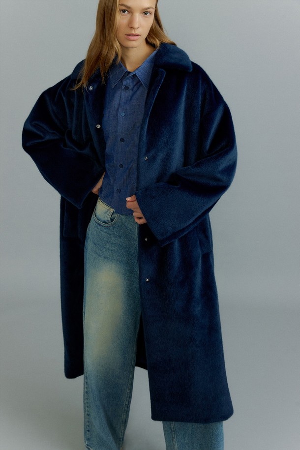 molliolli - 코트 - ABBY overfit long coat [navy]