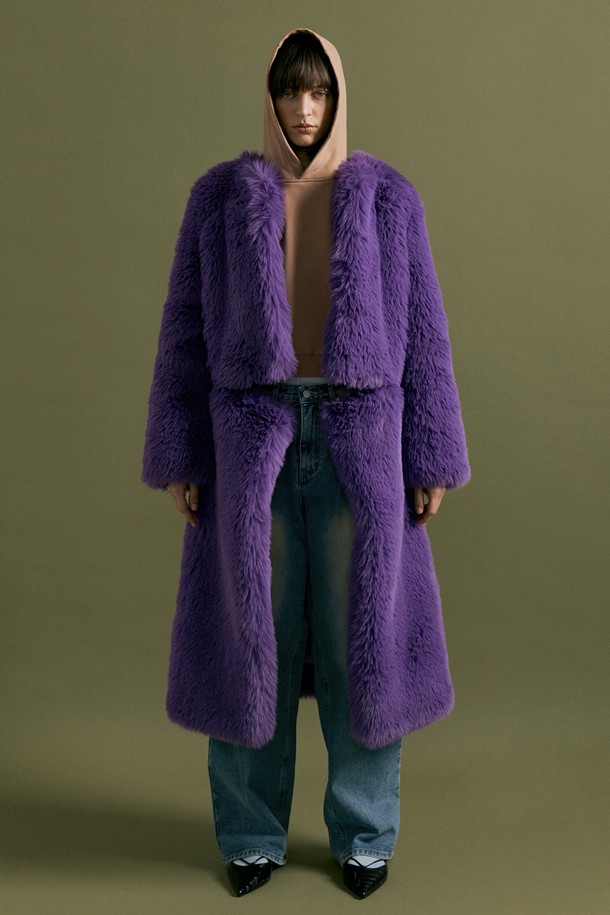 molliolli - 코트 - CERA 2way fur coat [purple]