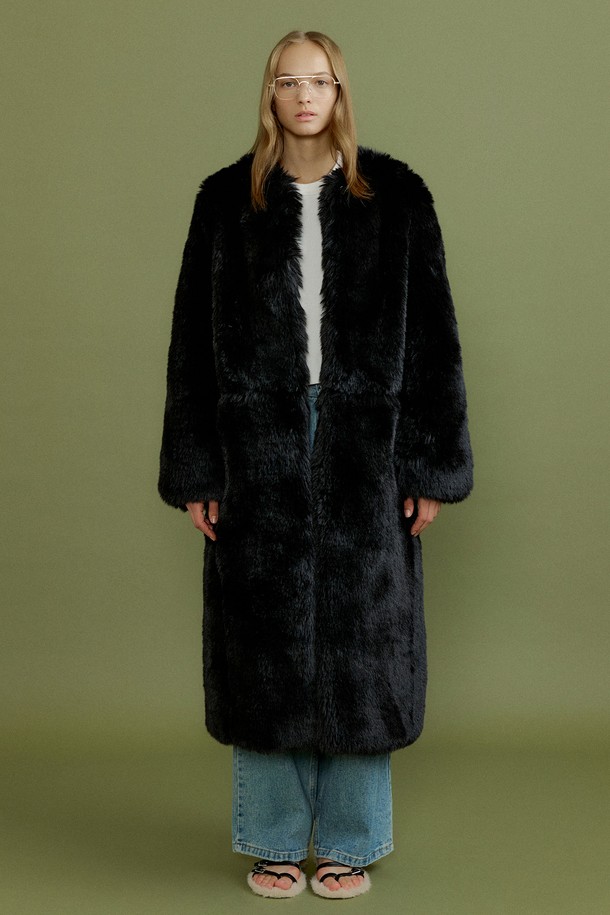 molliolli - 코트 - CERA 2way fur coat [black]