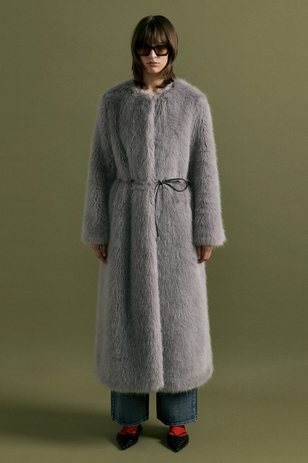 molliolli - 코트 - WEATHER maxi long fur coat [lt.grey]