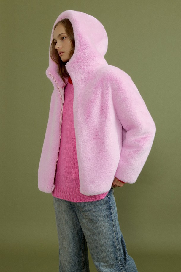 molliolli - 코트 - COMELY L zip-up hoodie jumper [pink]